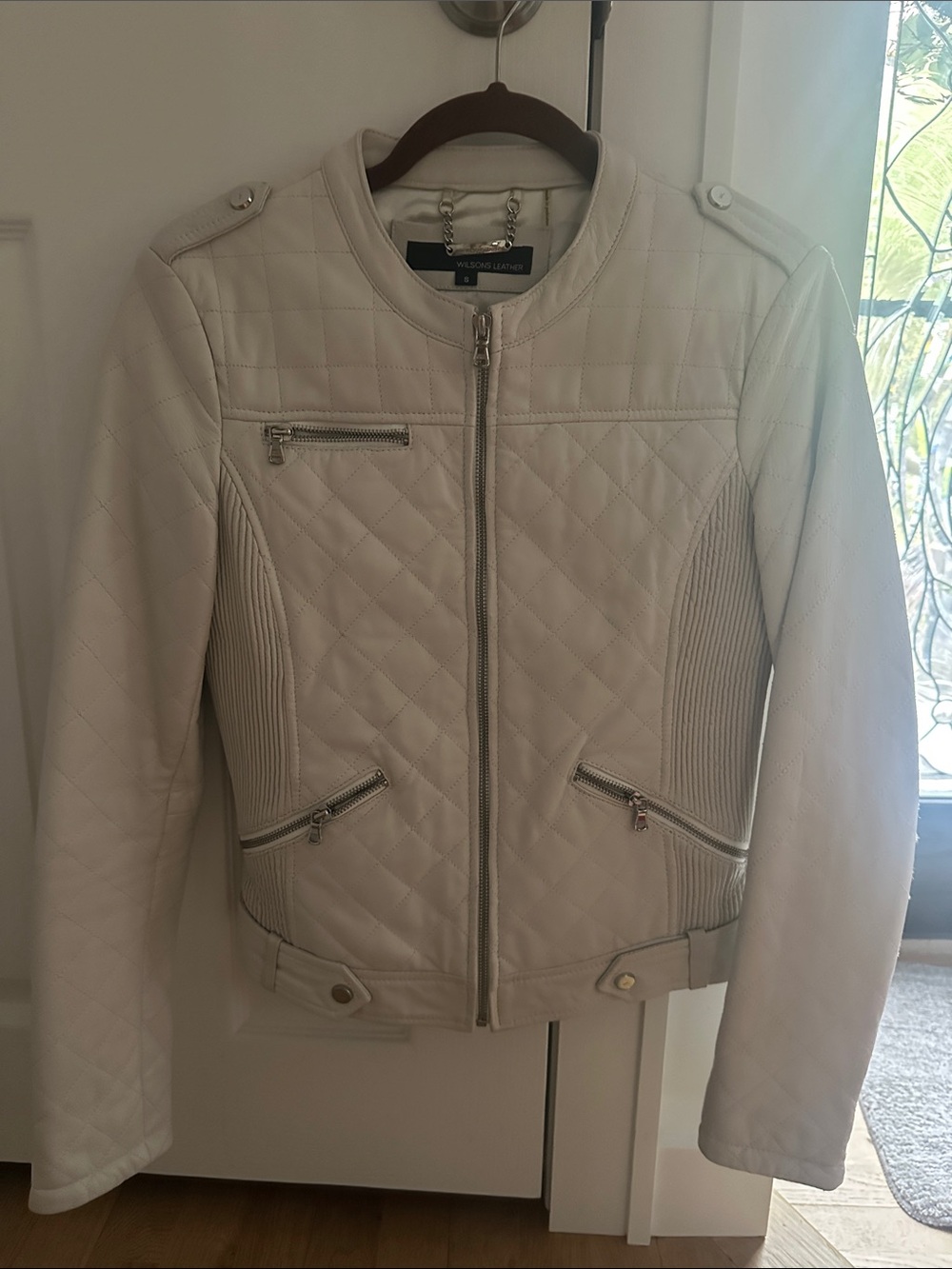 Wilson’s Cream Quilted Leather Moto Jacket